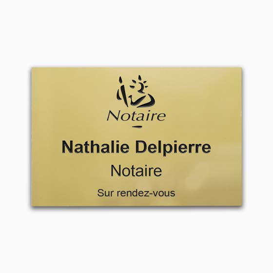 Plaque Professionnelle Personnalisée Notaire / Bureau - Format 30x20cm, PVC Noir Lettres Or, Fixation 3M Ou Vis