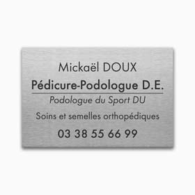 Plaque pedicure podologue aluminium brosse, gravure noire