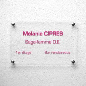 Plaque sage-femme libérale en plexiglas transparent