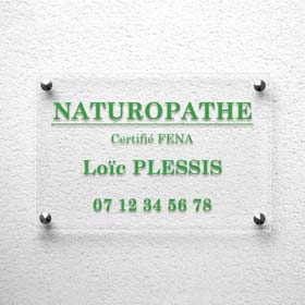 Plaque naturopathe personnalisée en plexiglas transparent, marquage vert